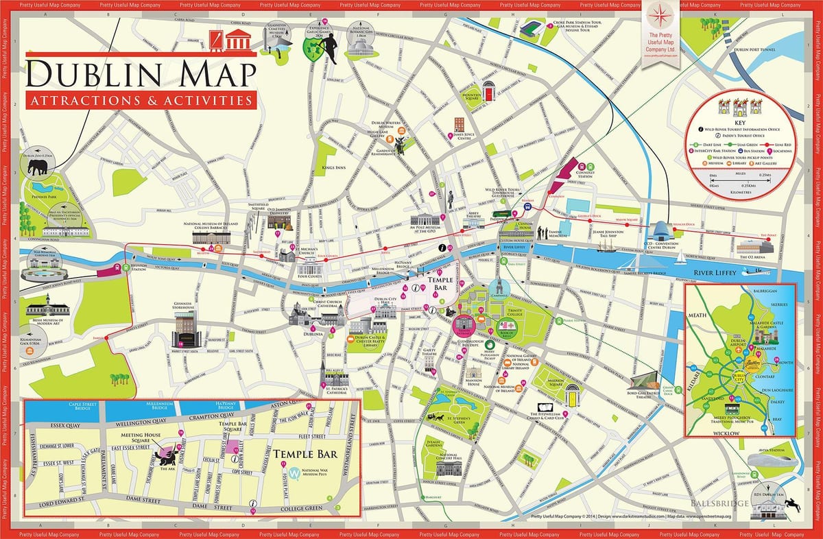 แผนที่ของไอร์แลนด์มันแตกต่างกันยังดับลินนักท่องเที่ยวหน่อย attractions