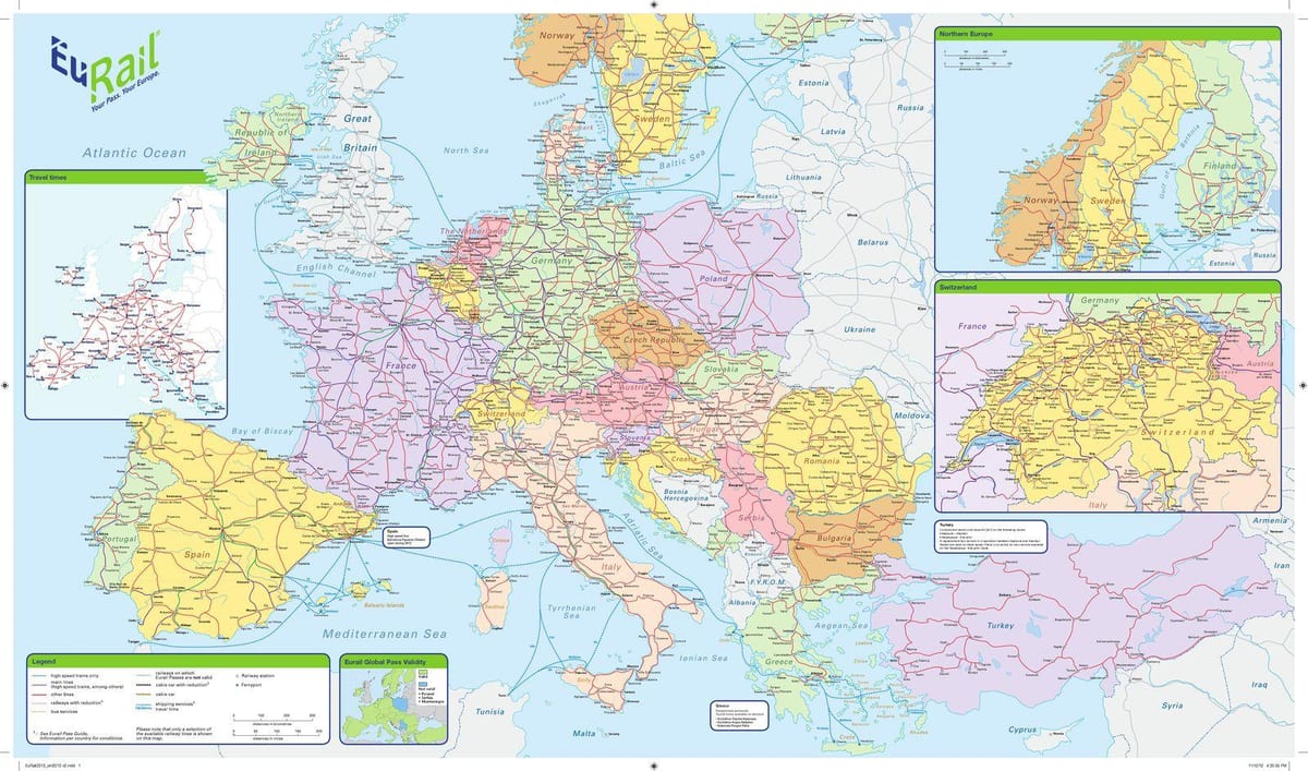 แผนที่ของไอร์แลนด์มันแตกต่างกันยัง eurail