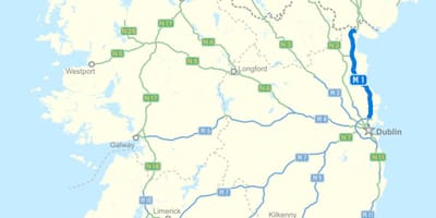 แผนที่ของไอร์แลนด์มันแตกต่างกันยัง motorway