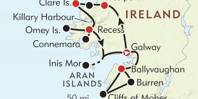แผนที่ของทางตะวันตกใกล้ๆชายฝั่งของไอร์แลนด์มันแตกต่างกันยัง 