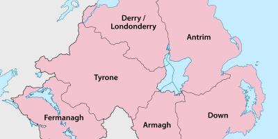แผนที่ของไอร์แลนด์เหนือเมืองและเมือง